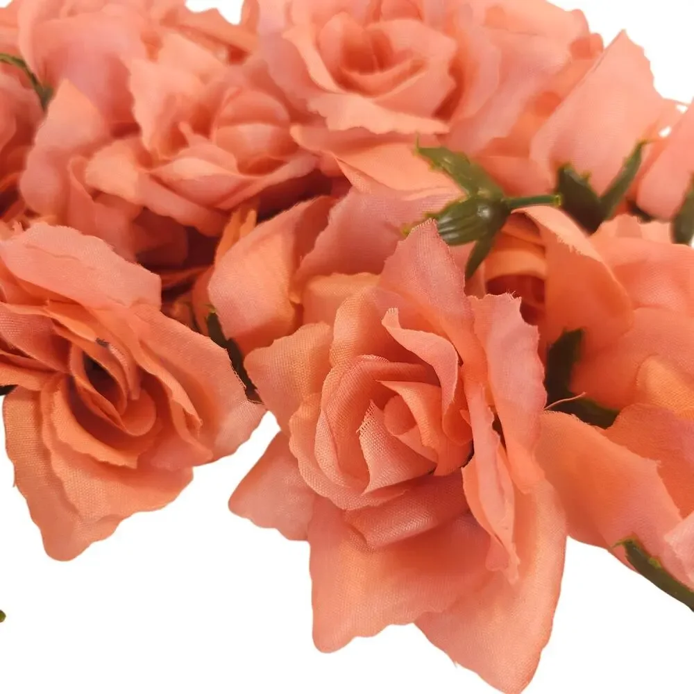 40 Peach Pink Artificial Silk Rose Flower Heads 3